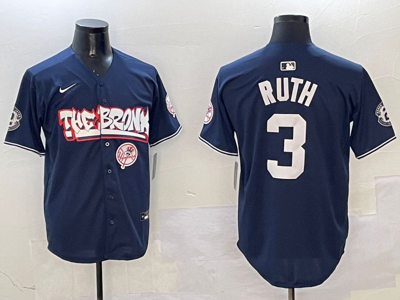 Men New York Yankees #3 Ruth Drak Blue four generations Joint Name 2025 Nike MLB Jersey style 6